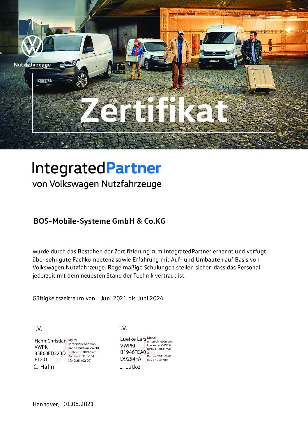 Zertifikat VW Integrated Partner